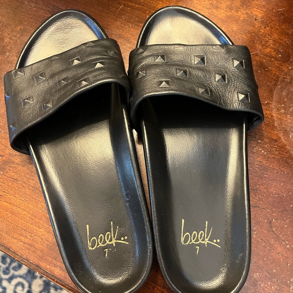 Beek Black Studded Slide Sandals Leather - Picture 3 of 8